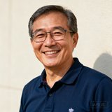 一位戴眼镜的中年男性球迷头像，面带微笑，穿着深蓝色Polo衫，背景为浅色墙壁